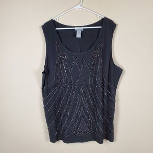 Catherines Black Beaded Sleeveless Blouse Size 2X